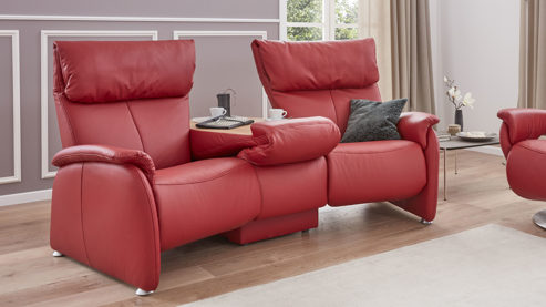 Zweisitzer comfortmaster besser sitzen, liegen, leben aus Leder in Rot Comfortmaster Trapezsofa 4897 merlotfarbenes LongLife-Leder – Länge ca. 208 cm