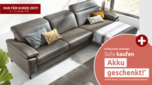 Ecksofa Interliving aus Leder in Grau Interliving Sofa Serie 4054 – Ecksofa steingrauer LongLife-Leder Vivre & schwarze Metallfüße – Stellfläche ca. 176 x 347 cm